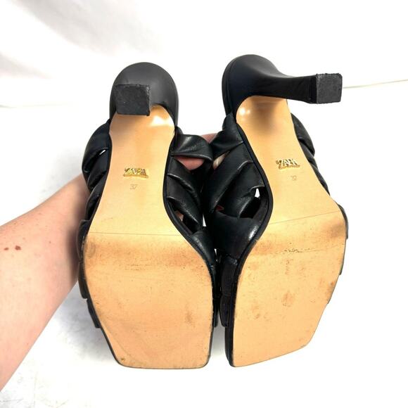 Zara Black Padded Woven Braided Faux Leather High Heels Size EU 37 US 6.5 - Picture 8 of 9